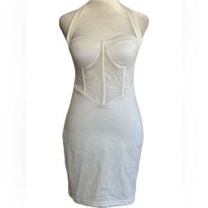 Women’s Lace Halter Bustier Bodycon White Dress